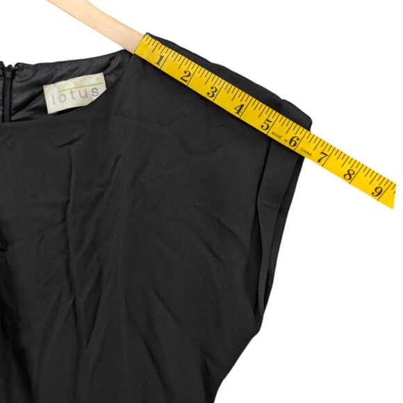 Lotus Ruched Mini Dress Black Beaded Neck Cap Sleeve Pleated Size L - Picture 10 of 13